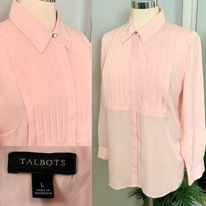 Talbots PINK Button Front Blouse Career Casual  L lightweight office